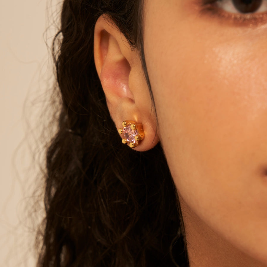 Mushroom Earring Pink: Gold