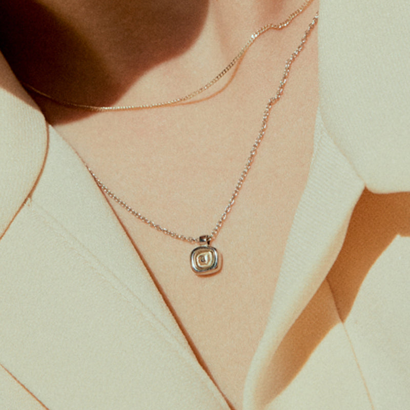 14K Combi Unique Pebble Initial Necklace