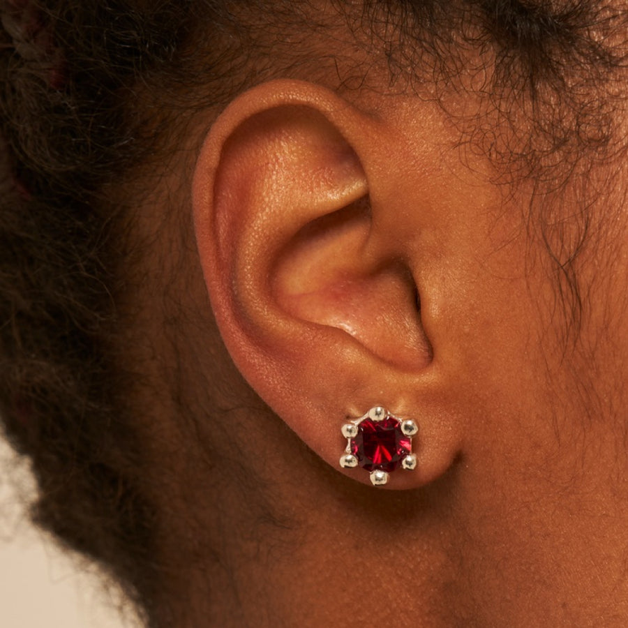 Mushroom Earring Ruby: Silver