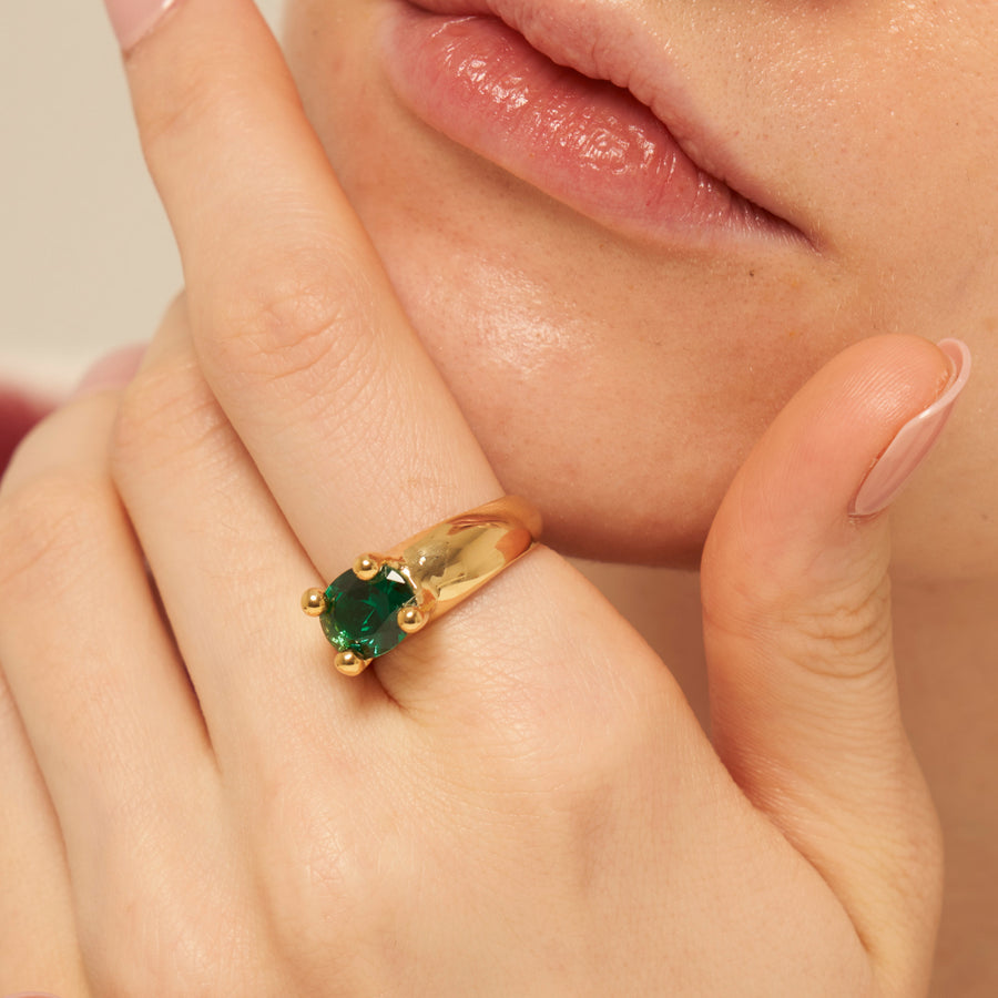 Mushroom Ring Green nano: Gold