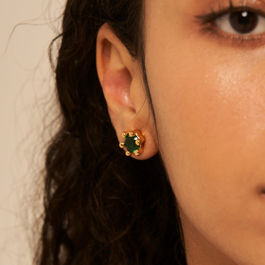 Mushroom Earring Green: Gold