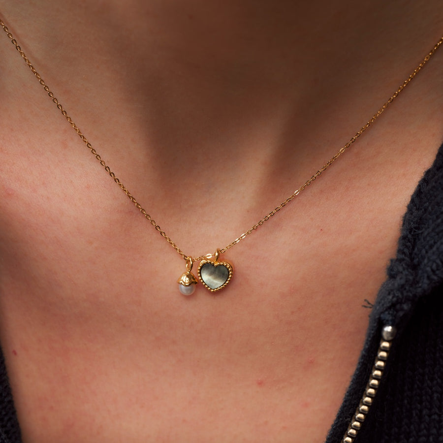 Alice Heart Pearl Necklace: Gold