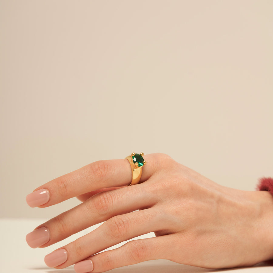 Mushroom Ring Green nano: Gold